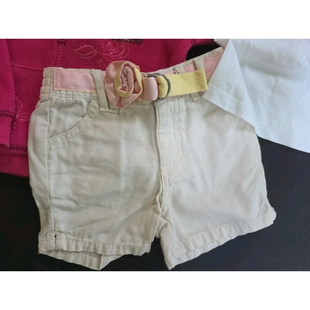 lot 3 Girl's 6-12-18 mo Old Navy pink fleece zip-up hoodie jacket shirt shorts